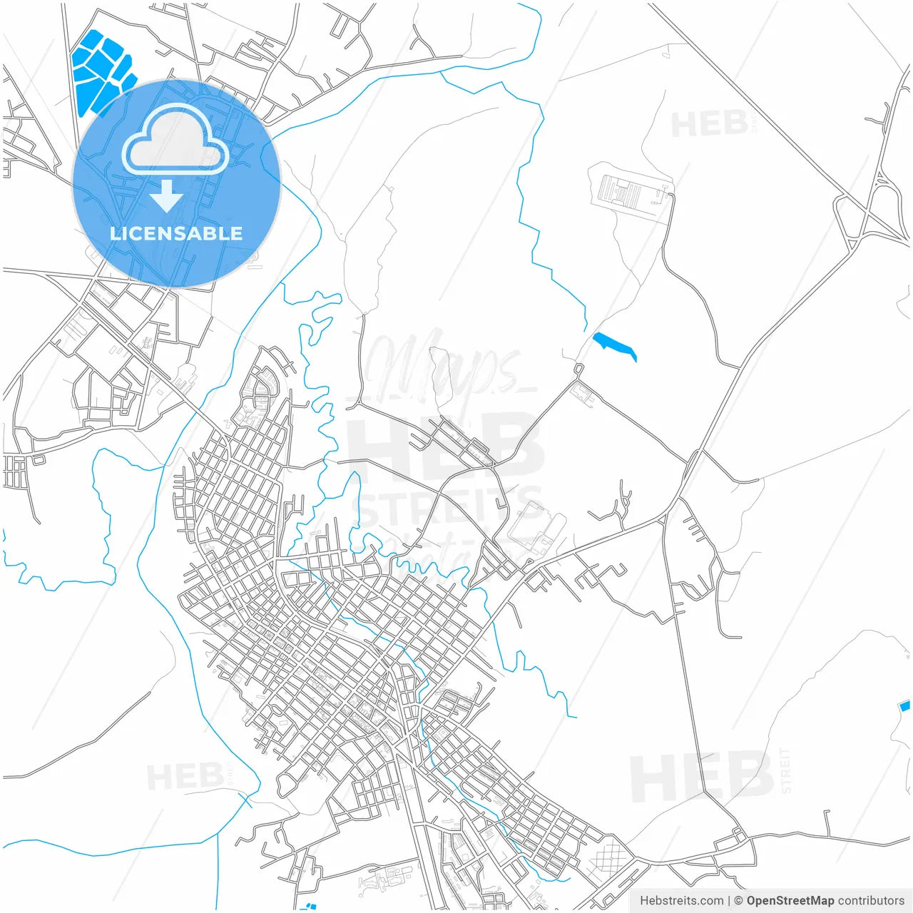 Palma Soriano, Santiago de Cuba, Cuba, city map with high resolution roads.