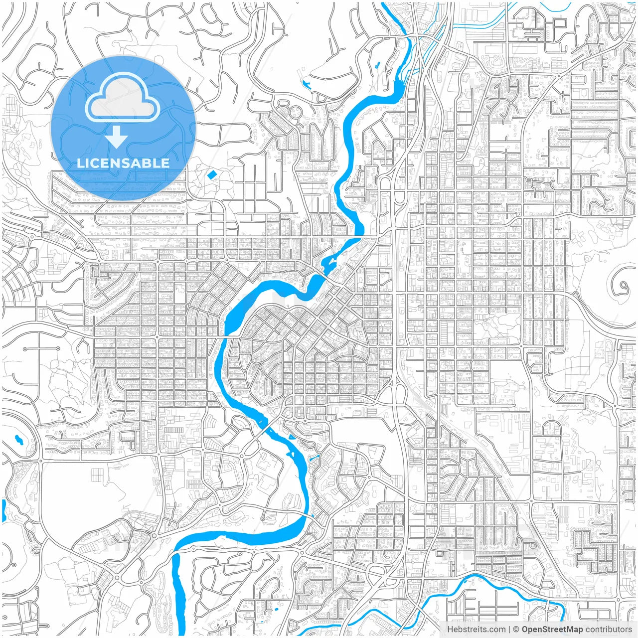 Bend, Oregon, United States, city map with high resolution roads.