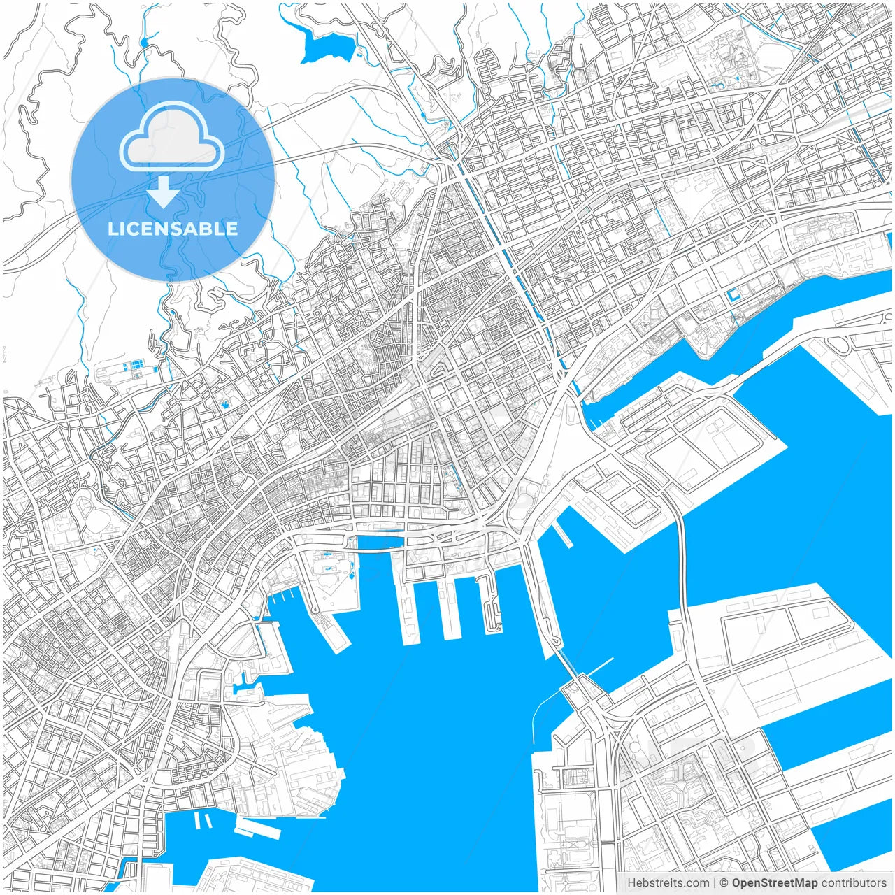 Kobe, Hyōgo, Japan, city map with high resolution roads.
