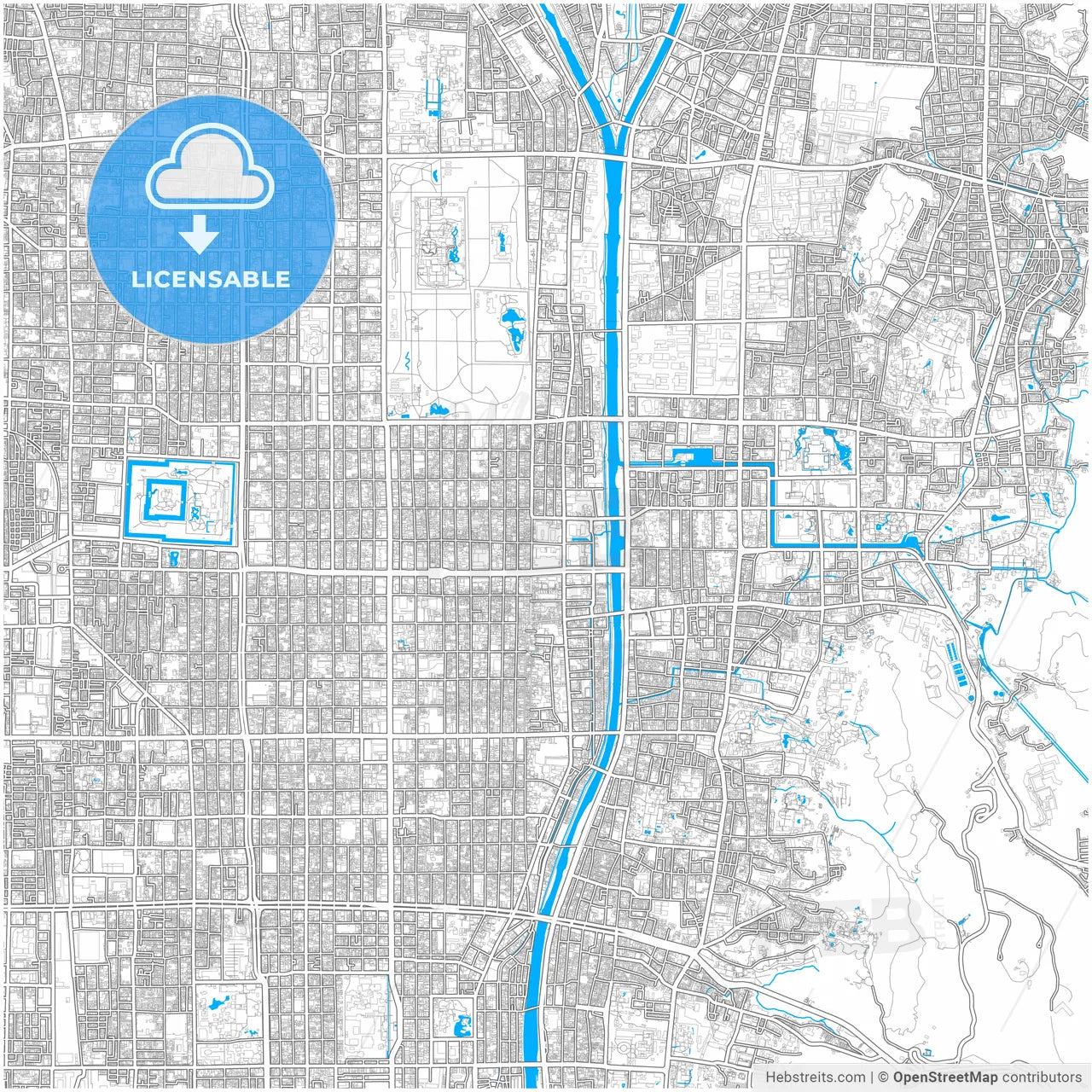 Kyoto, Kyoto, Japan, city map with high resolution roads.
