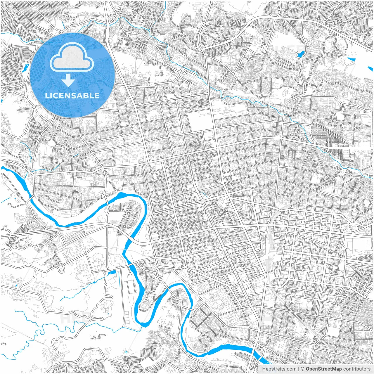 Sendai, Miyagi, Japan, city map with high resolution roads.