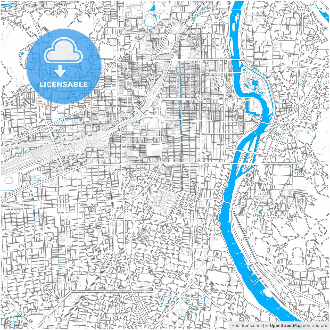 Okayama, Okayama, Japan, city map with high resolution roads.