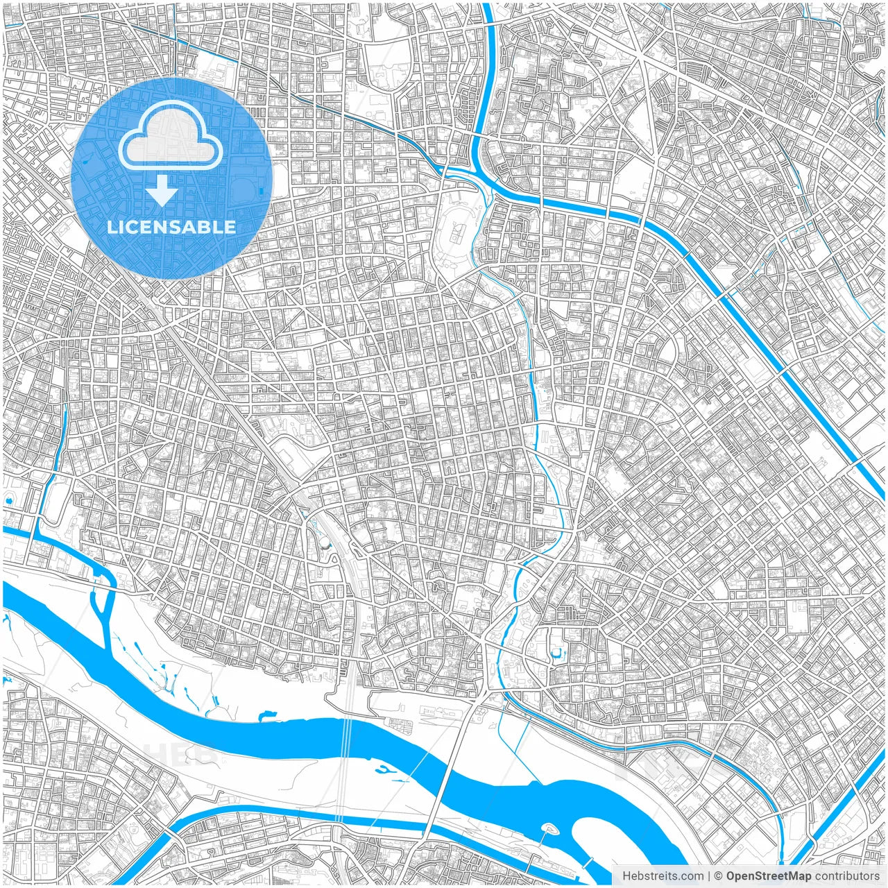 Kawaguchi, Saitama, Japan, city map with high resolution roads.