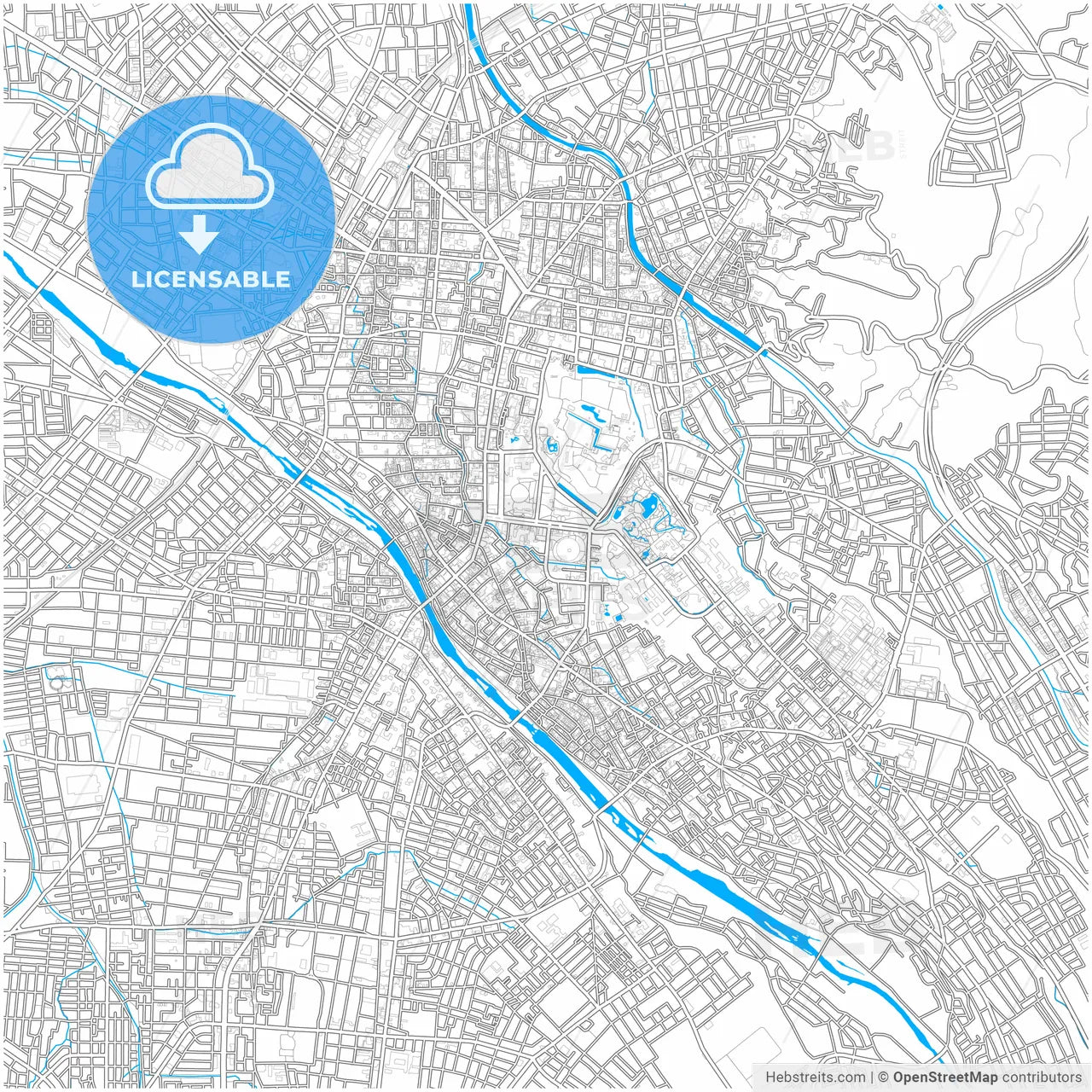Kanazawa, Ishikawa, Japan, city map with high resolution roads.