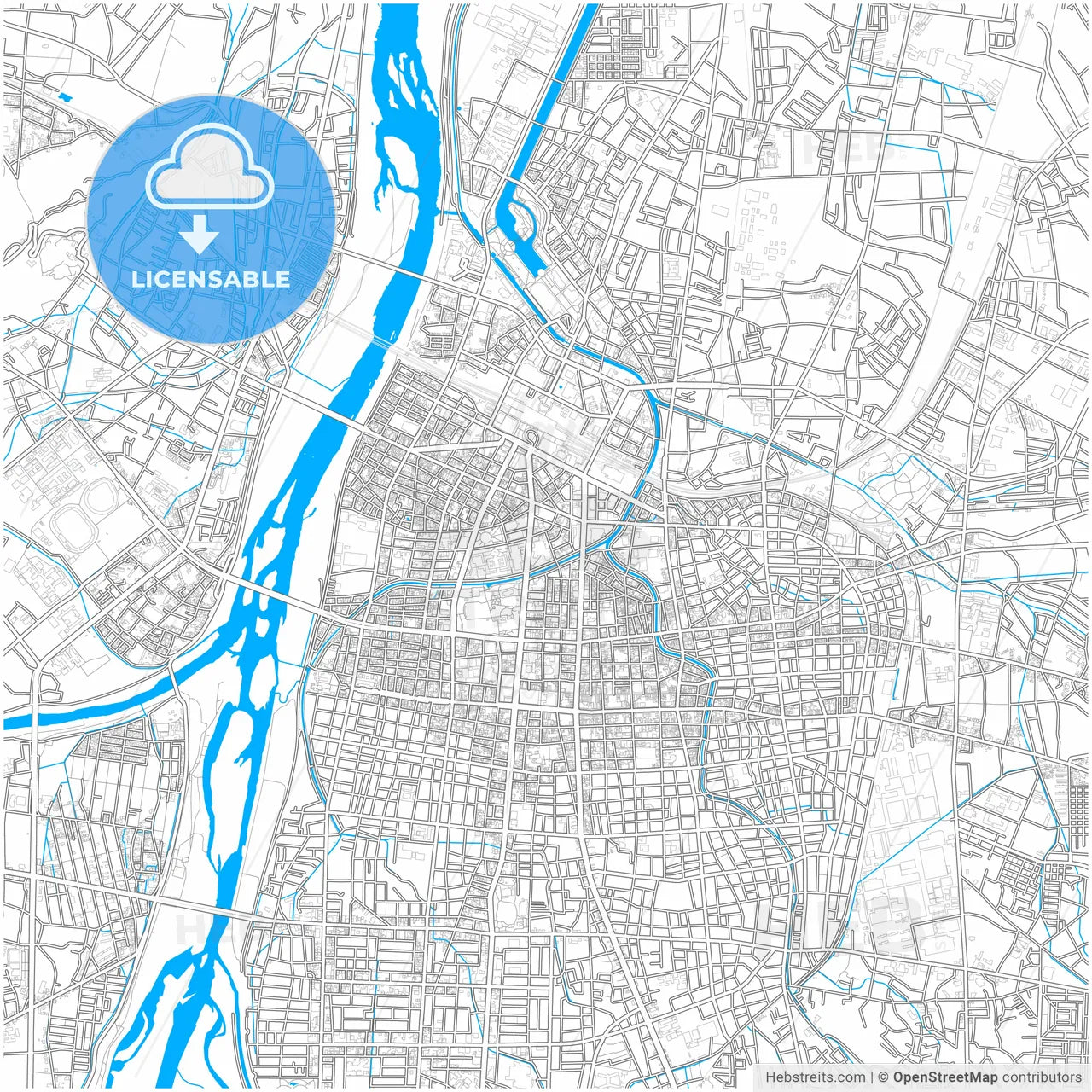Toyama, Toyama, Japan, city map with high resolution roads.