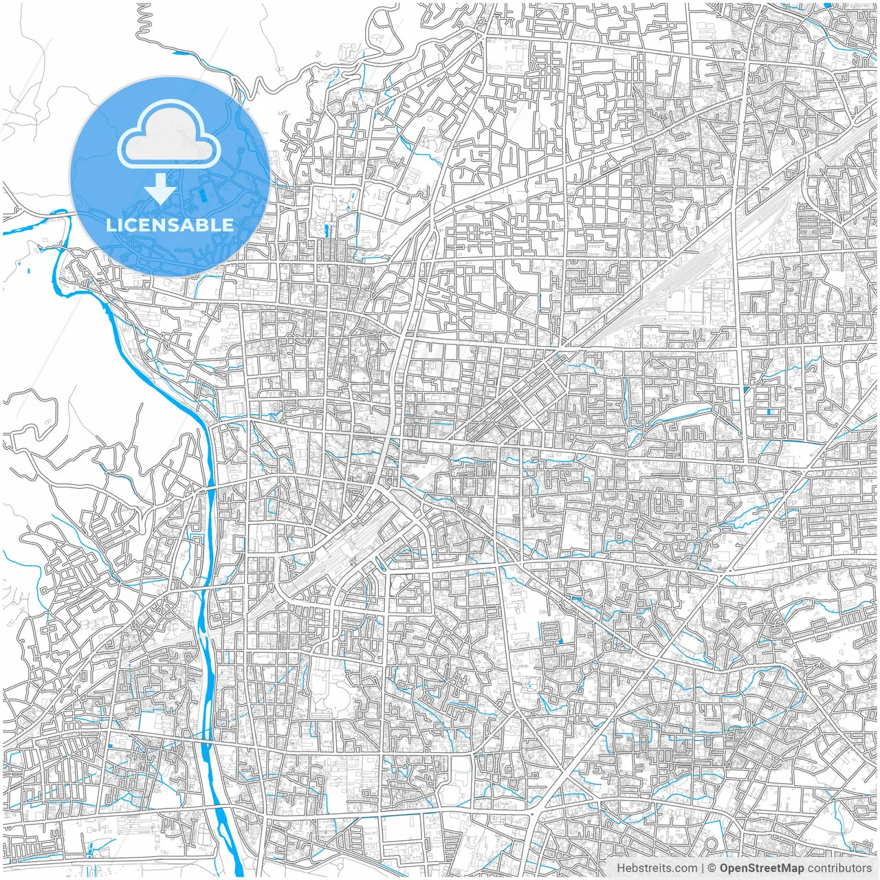 Nagano, Nagano, Japan, city map with high resolution roads.