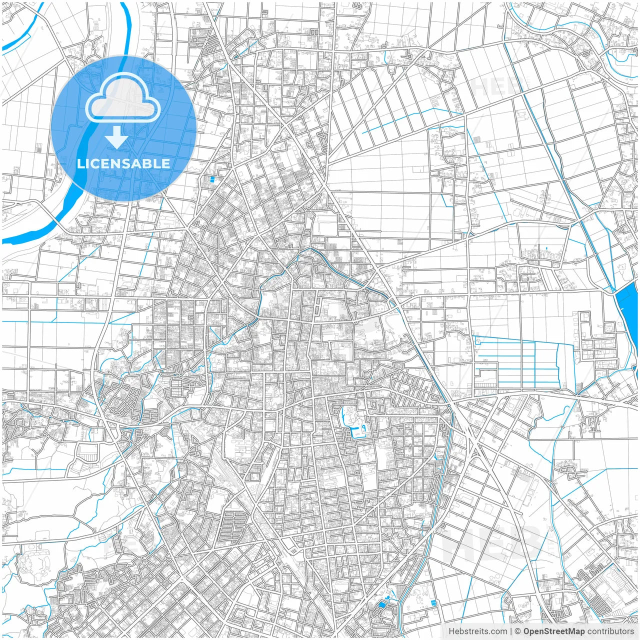 Kawagoe, Saitama, Japan, city map with high resolution roads.