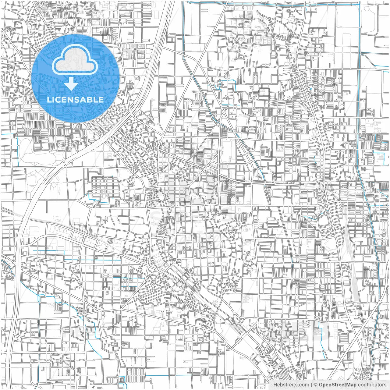 Yao, Osaka, Japan, city map with high resolution roads.