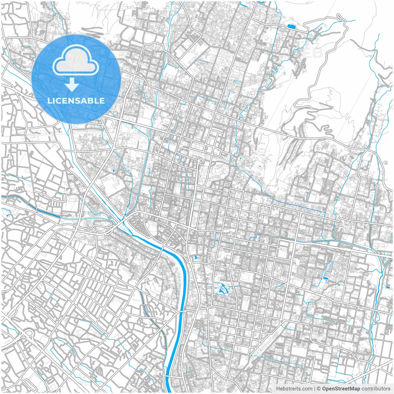 Kōfu, Yamanashi, Japan, city map with high resolution roads.
