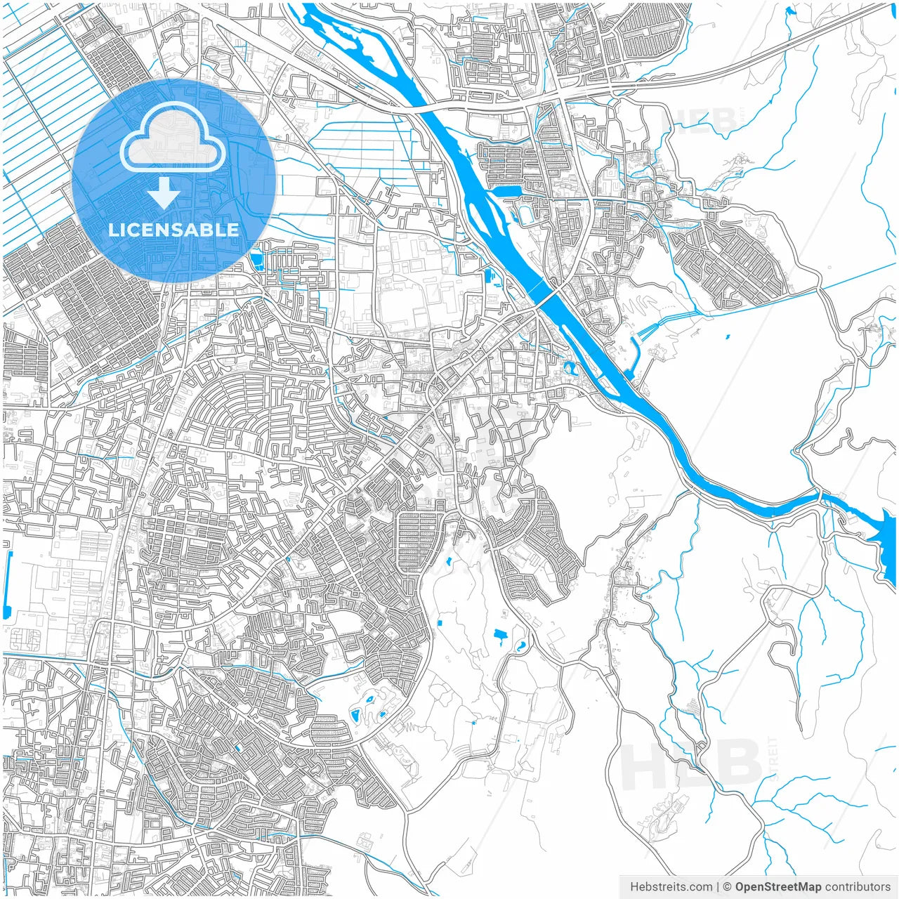 Uji, Kyoto, Japan, city map with high resolution roads.