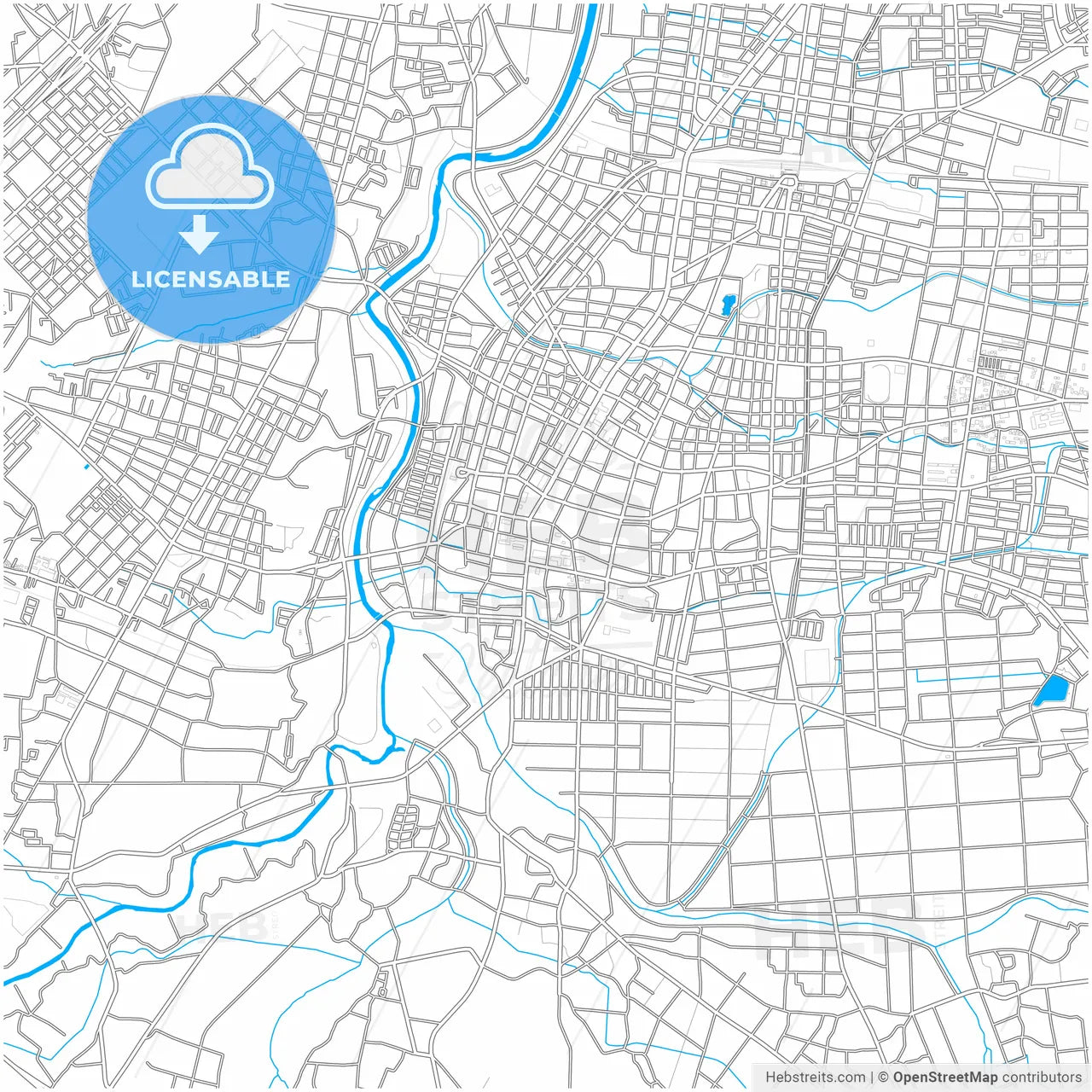 Miyakonojō, Miyazaki, Japan, city map with high resolution roads.