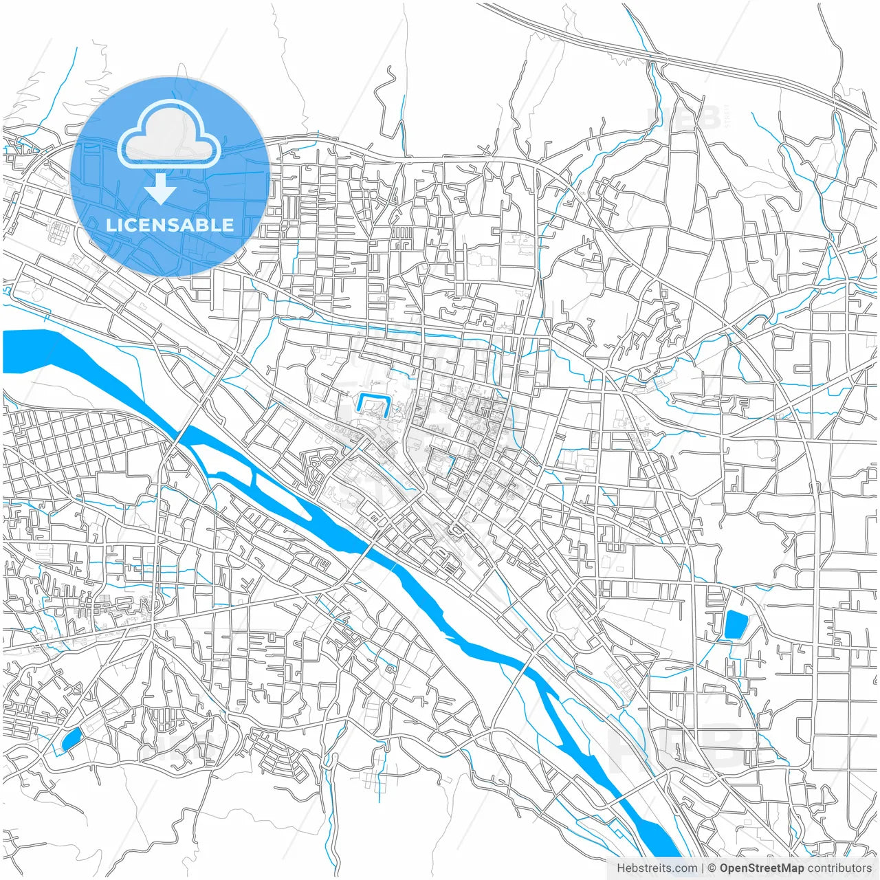 Ueda, Nagano, Japan, city map with high resolution roads.