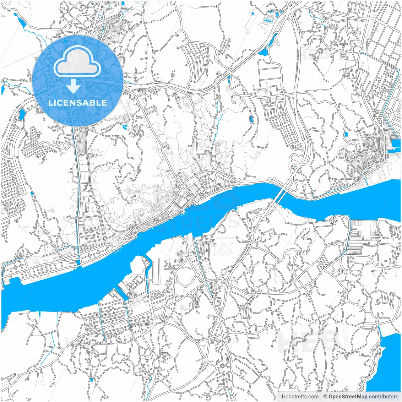 Onomichi, Hiroshima, Japan, city map with high resolution roads.