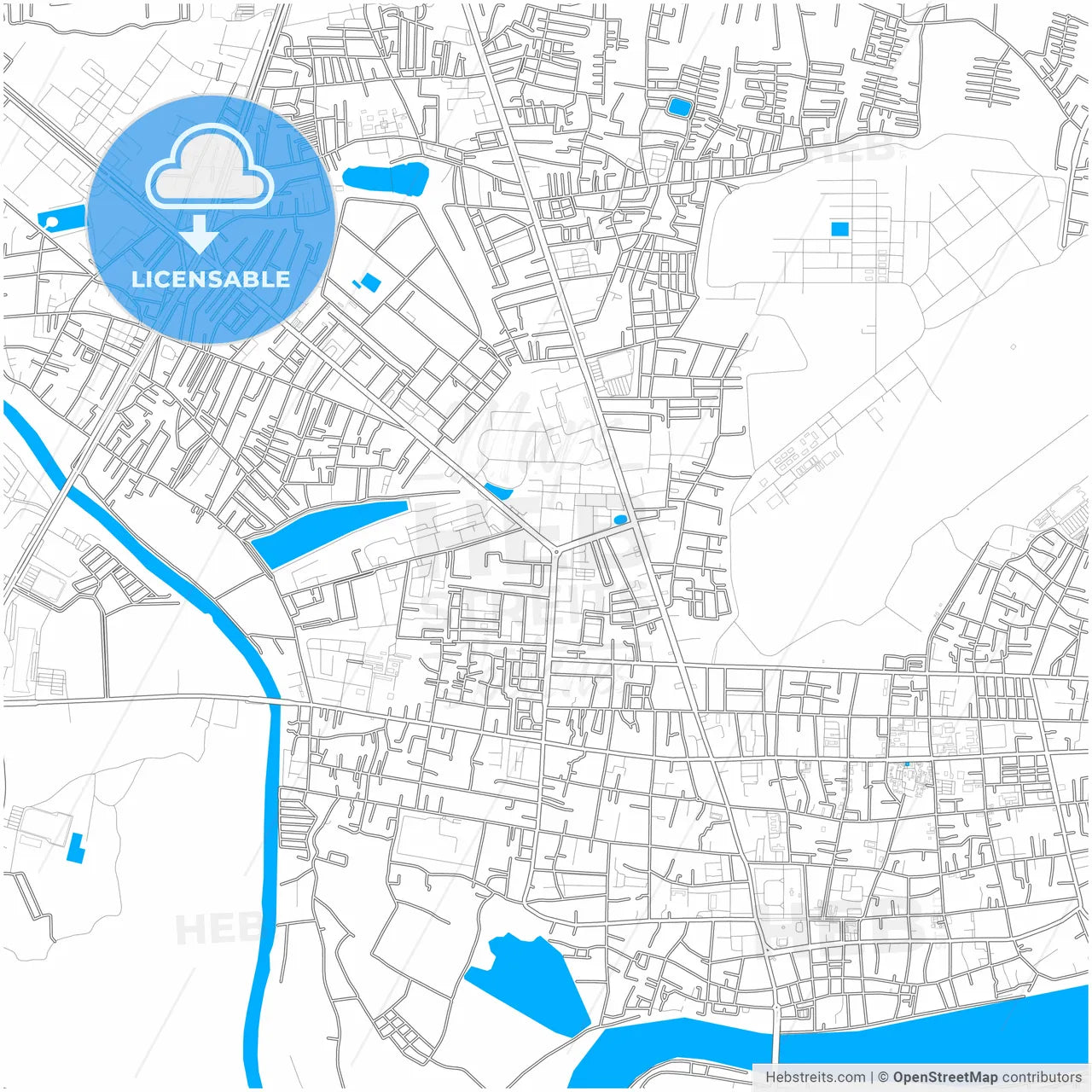 Ubon Ratchathani, Ubon Ratchathani, Thailand, city map with high resolution roads.