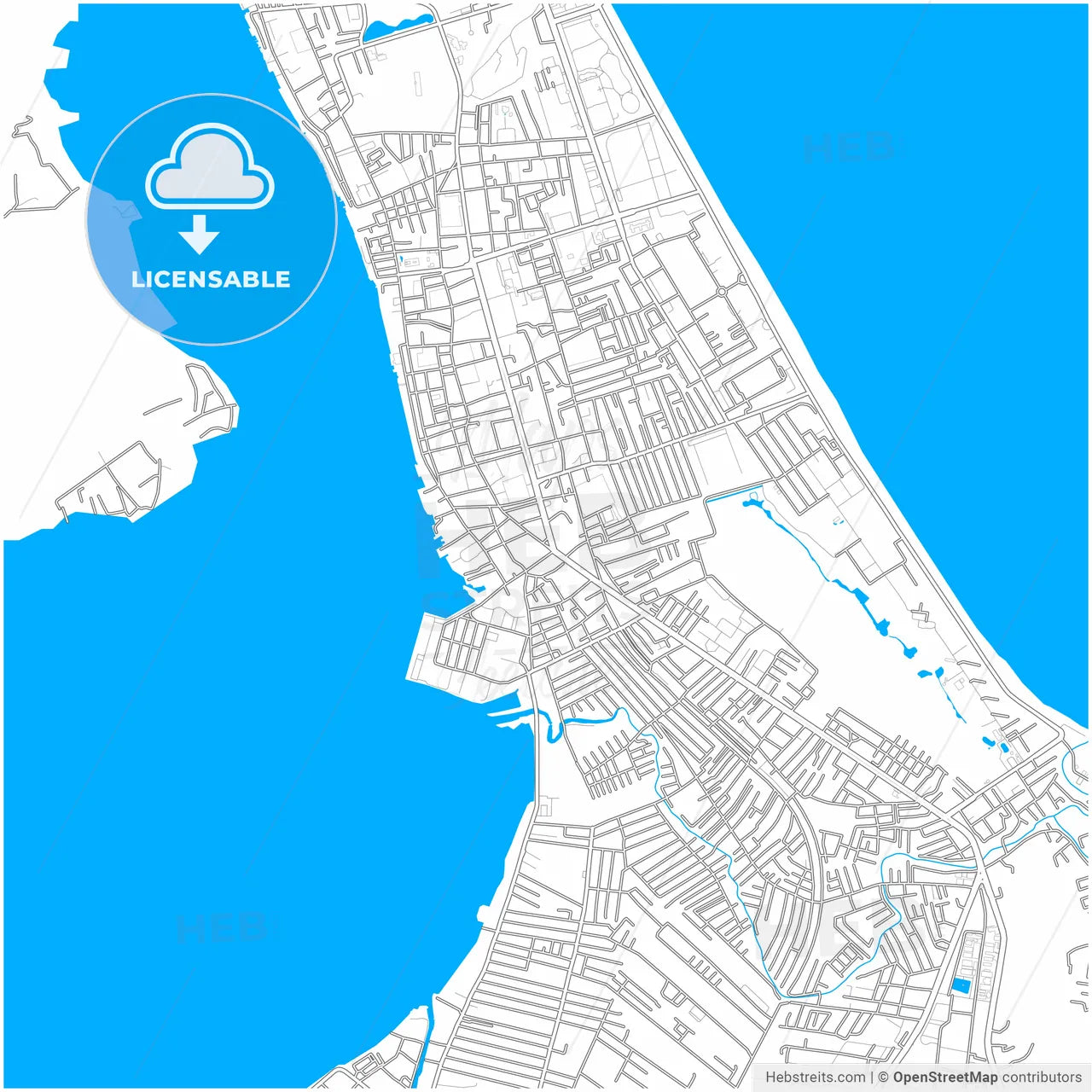 Songkhla, Songkhla, Thailand, city map with high resolution roads.