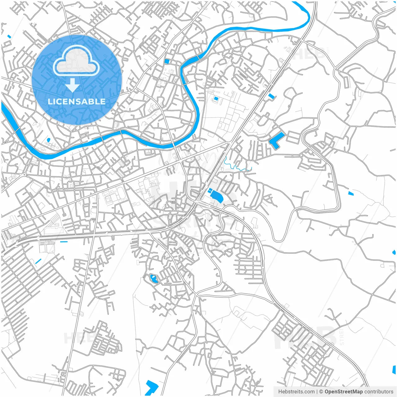 Lampang, Lampang, Thailand, city map with high resolution roads.