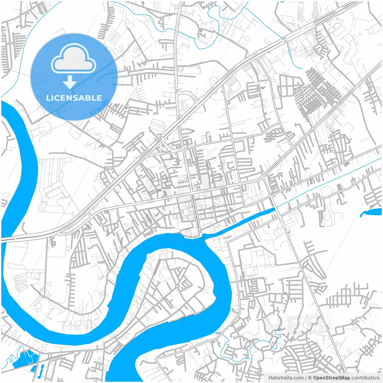 Samut Sakhon, Samut Sakhon, Thailand, city map with high resolution roads.