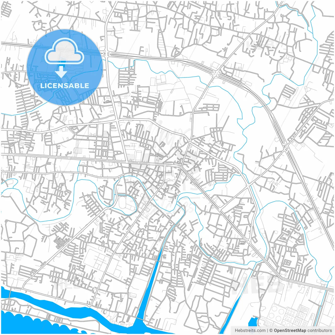 Rayong, Rayong, Thailand, city map with high resolution roads.