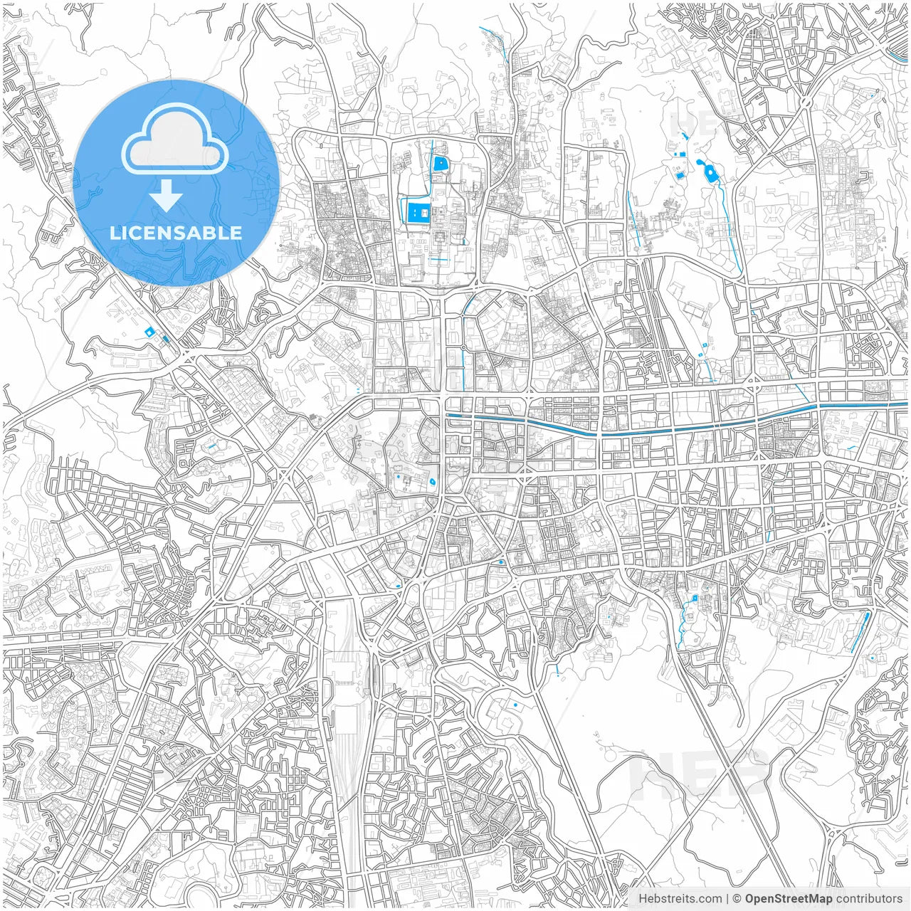 Seoul, South Korea, city map with high resolution roads.