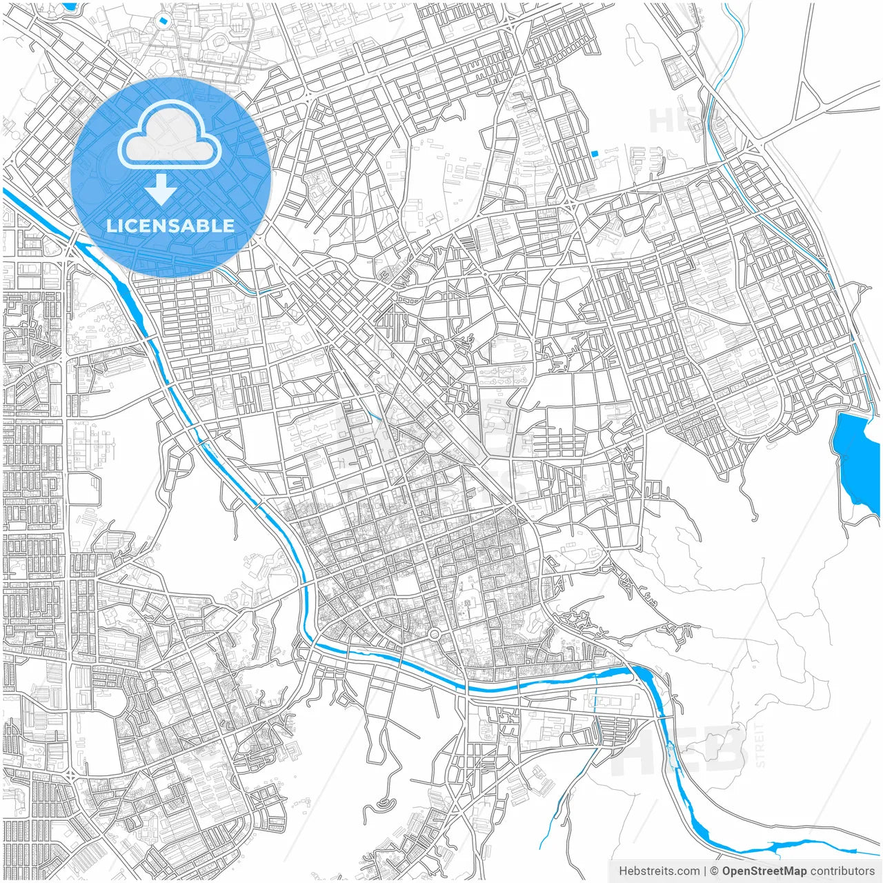 Jeonju, North Jeolla, South Korea, city map with high resolution roads.