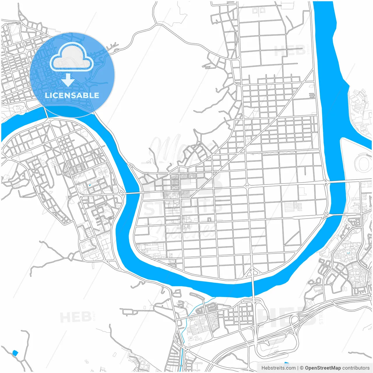 Jinju, South Gyeongsang, South Korea, city map with high resolution roads.