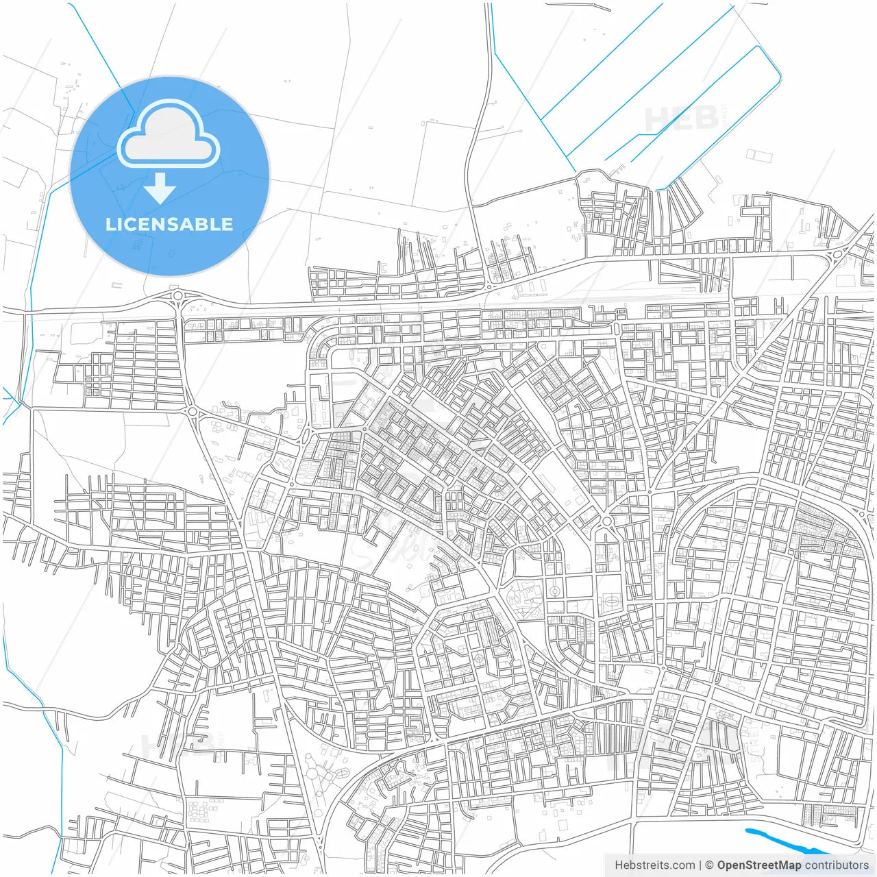Raqqa, Syria, city map with high resolution roads.
