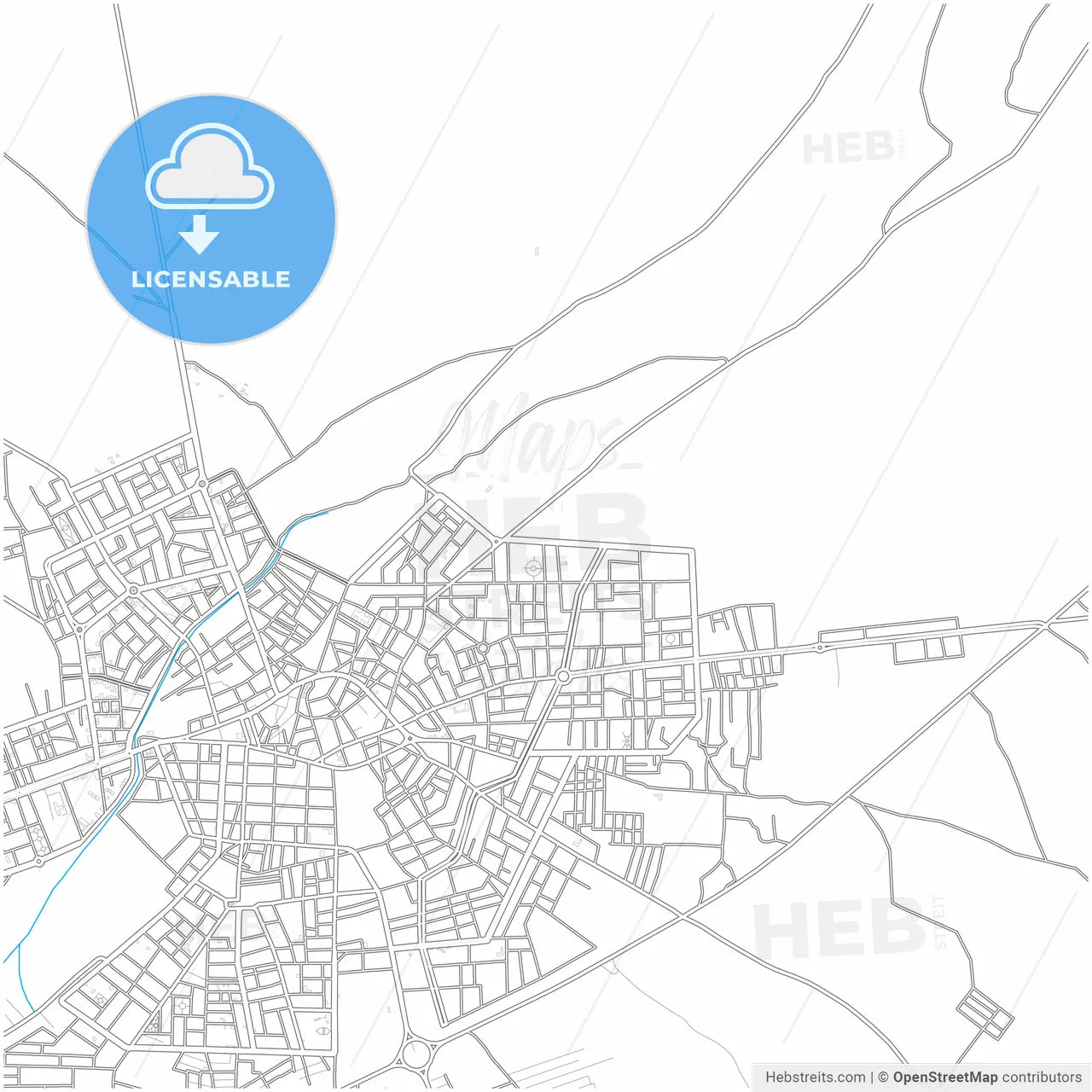Manbij, Syria, city map with high resolution roads.