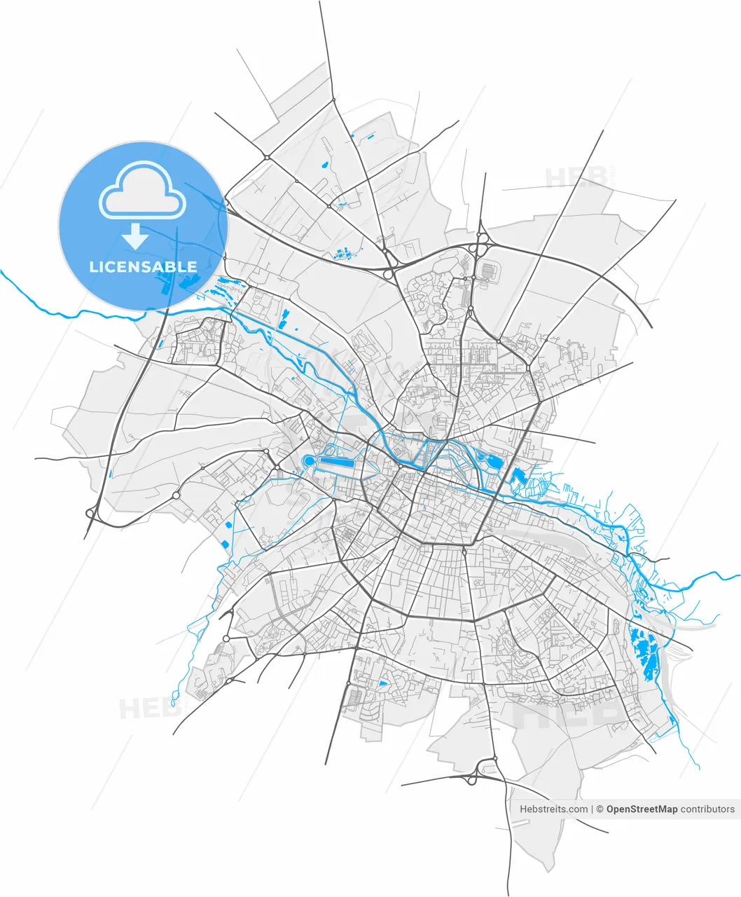 Amiens, Somme, France, high resolution vector map - Instant download PDF and JPG