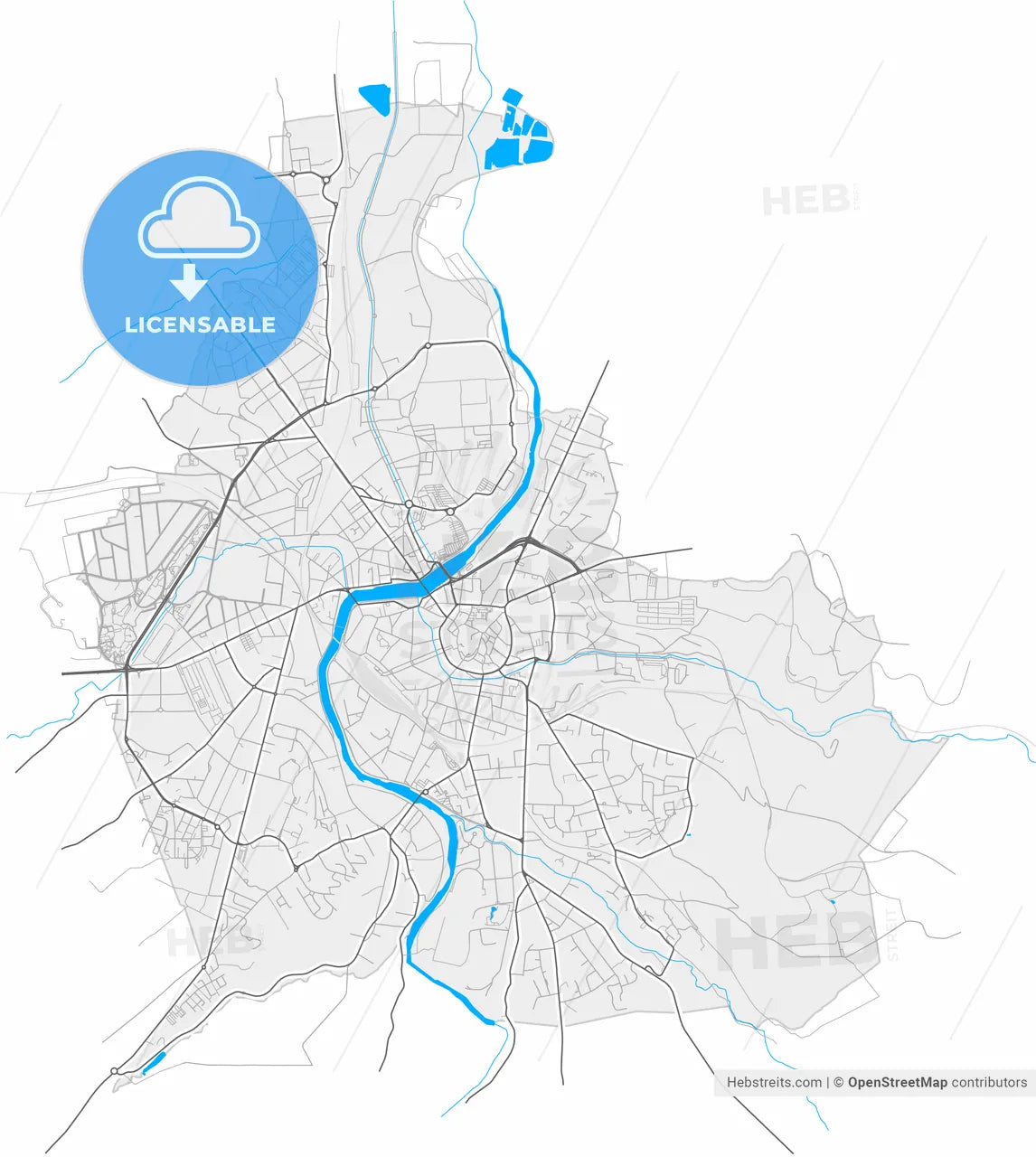 Montluçon, Allier, France, high resolution vector map - Instant download PDF and JPG