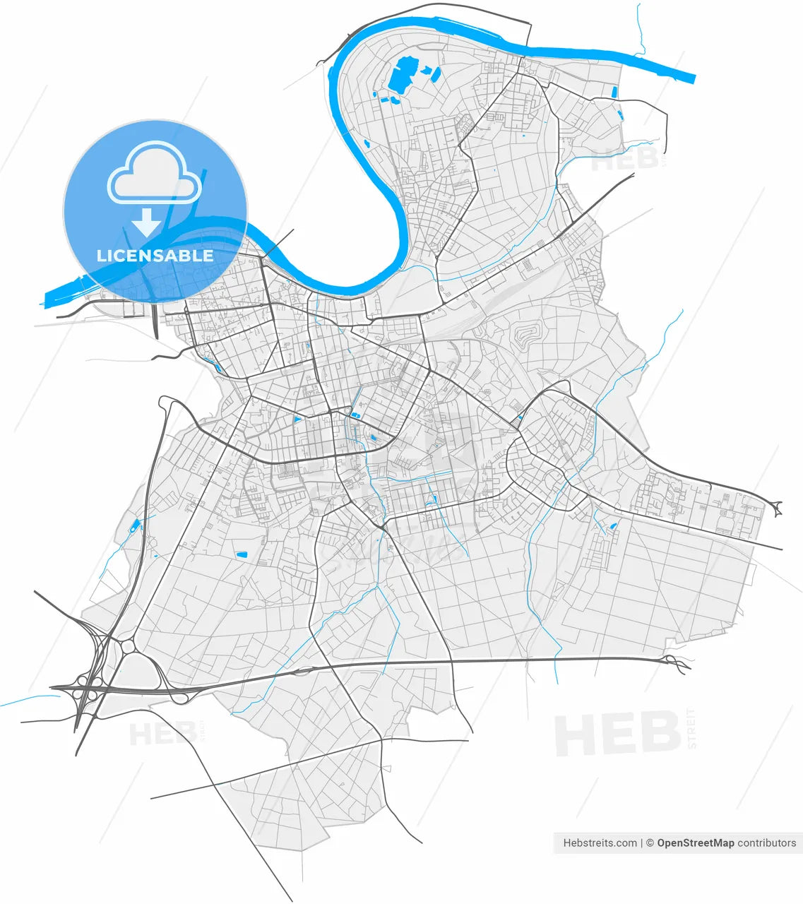 Offenbach am Main, Hesse, Germany, high resolution vector map - Instant download PDF and JPG