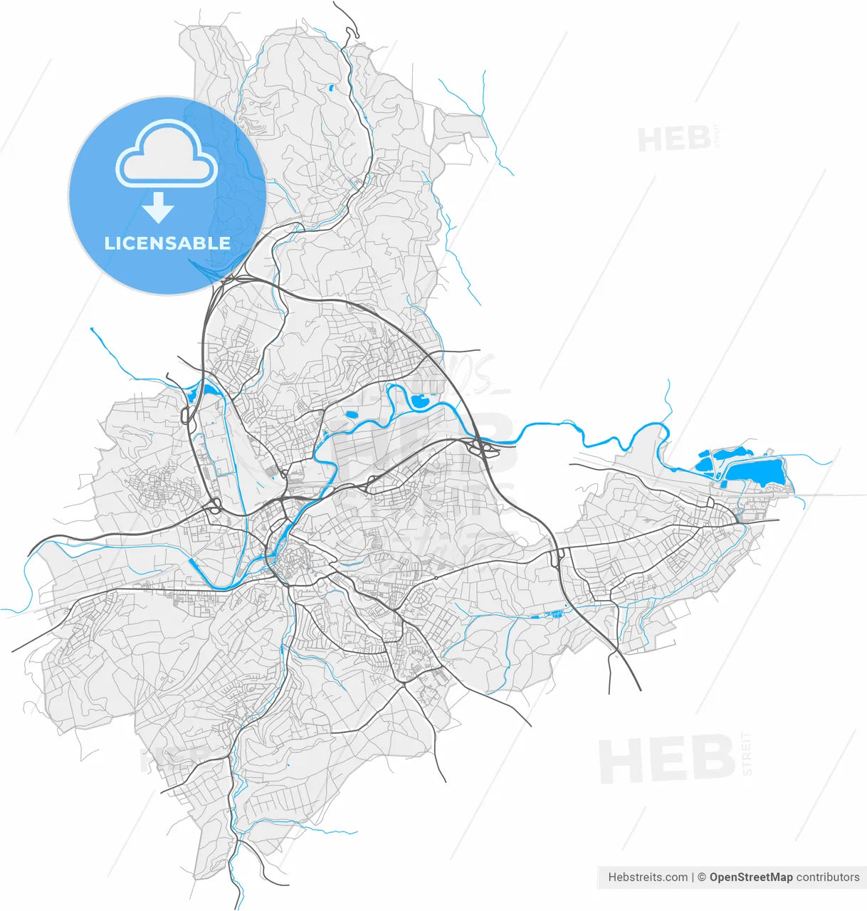 Wetzlar, Hesse, Germany, high resolution vector map - Instant download PDF and JPG