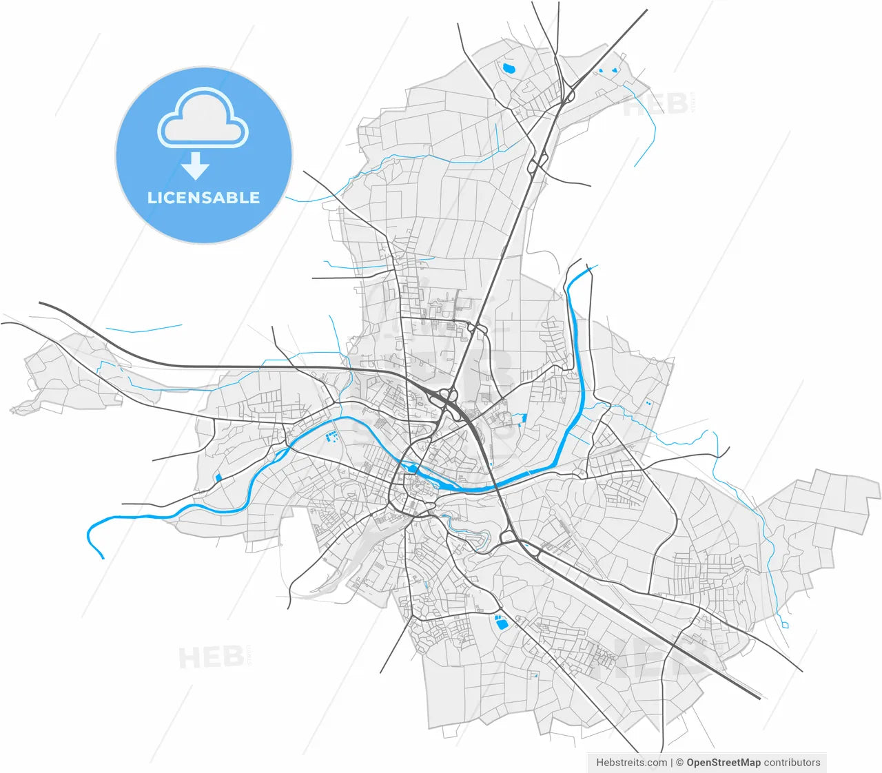 Limburg an der Lahn, Hesse, Germany, high resolution vector map - Instant download PDF and JPG
