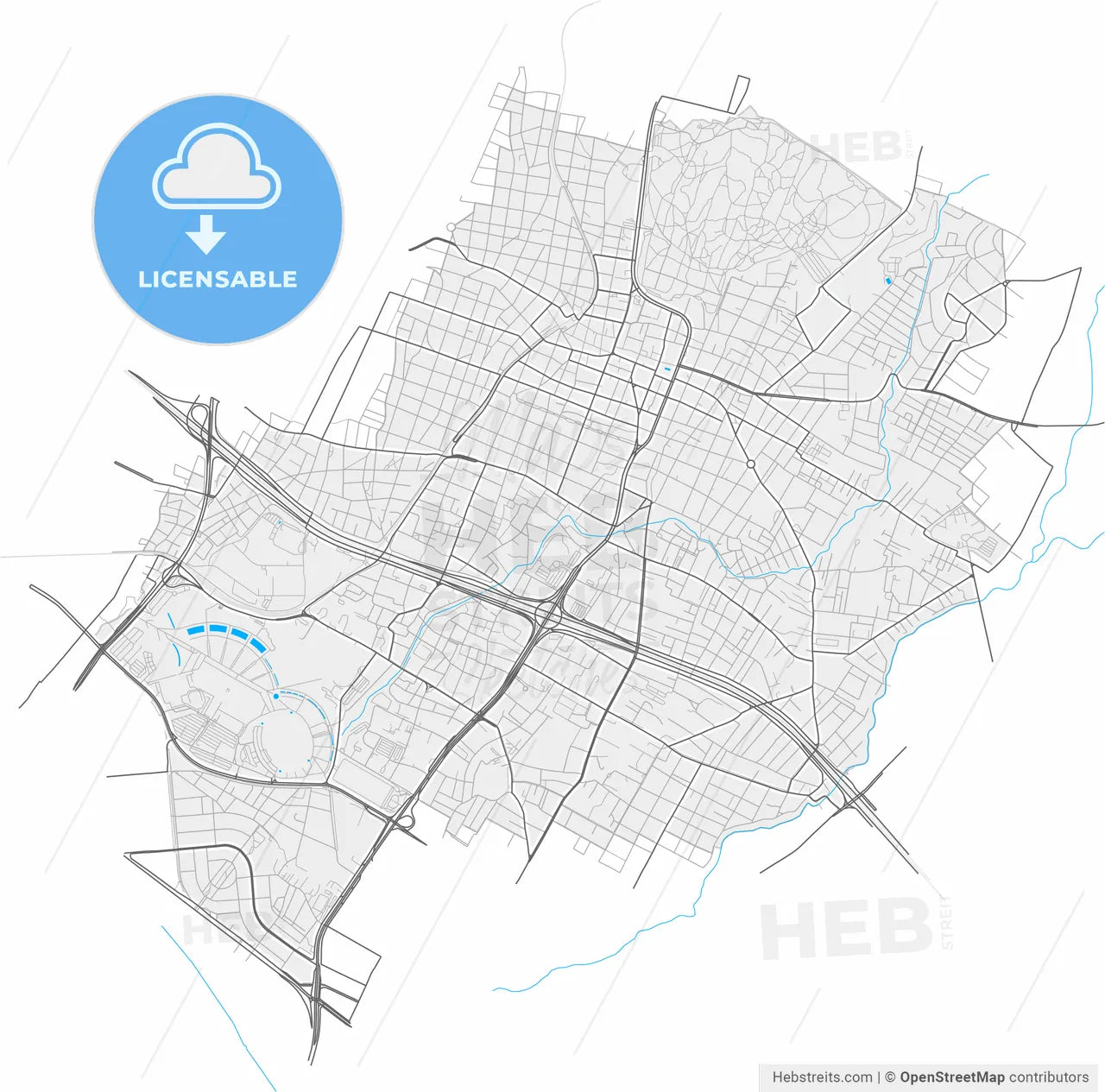 Marousi, Attica, Greece, high resolution vector map - Instant download PDF and JPG