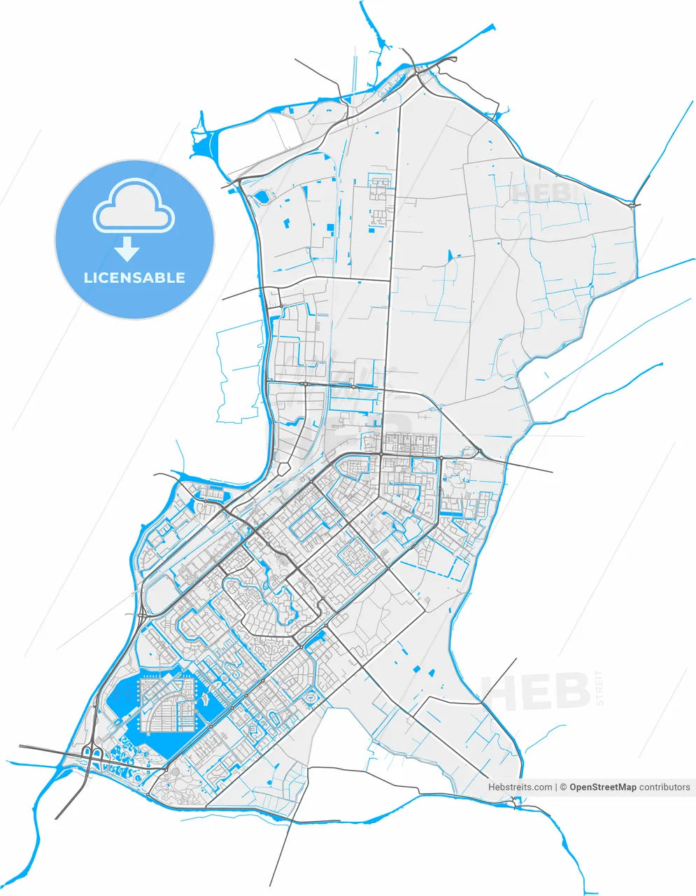Heerhugowaard, North Holland, Netherlands, high resolution vector map - Instant download PDF and JPG