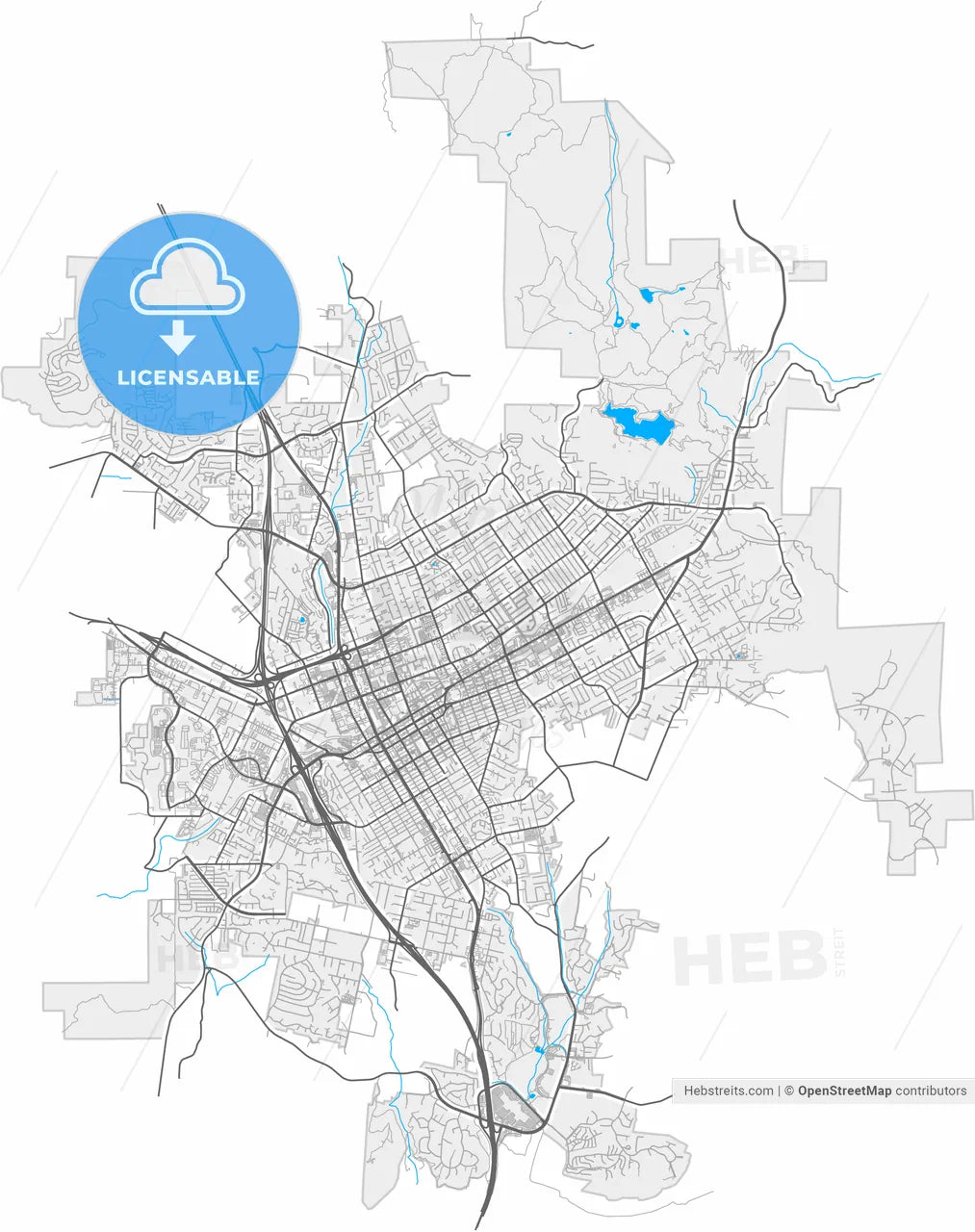 Escondido, California, United States, high resolution vector map - Instant download PDF and JPG