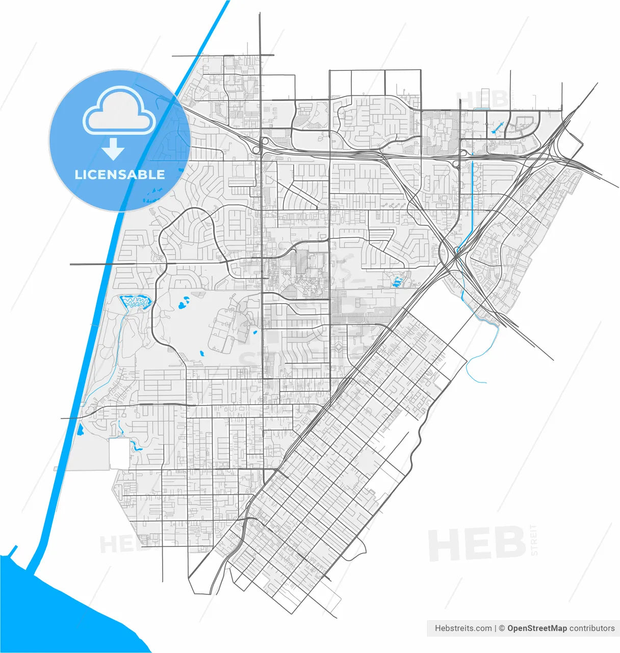 Costa Mesa, California, United States, high resolution vector map - Instant download PDF and JPG