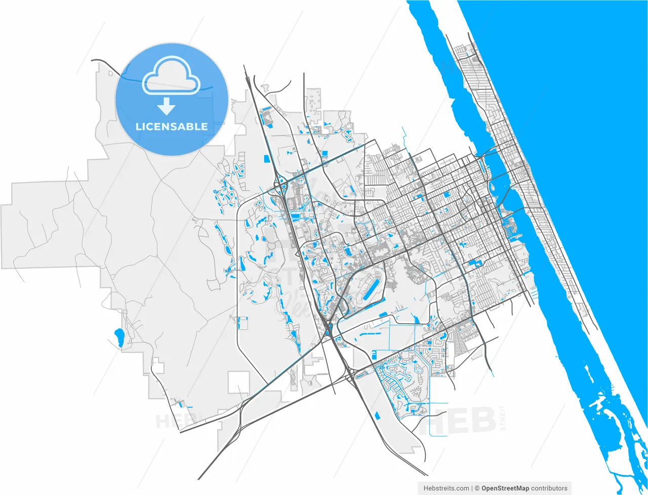 Daytona Beach, Florida, United States, high resolution vector map - Instant download PDF and JPG