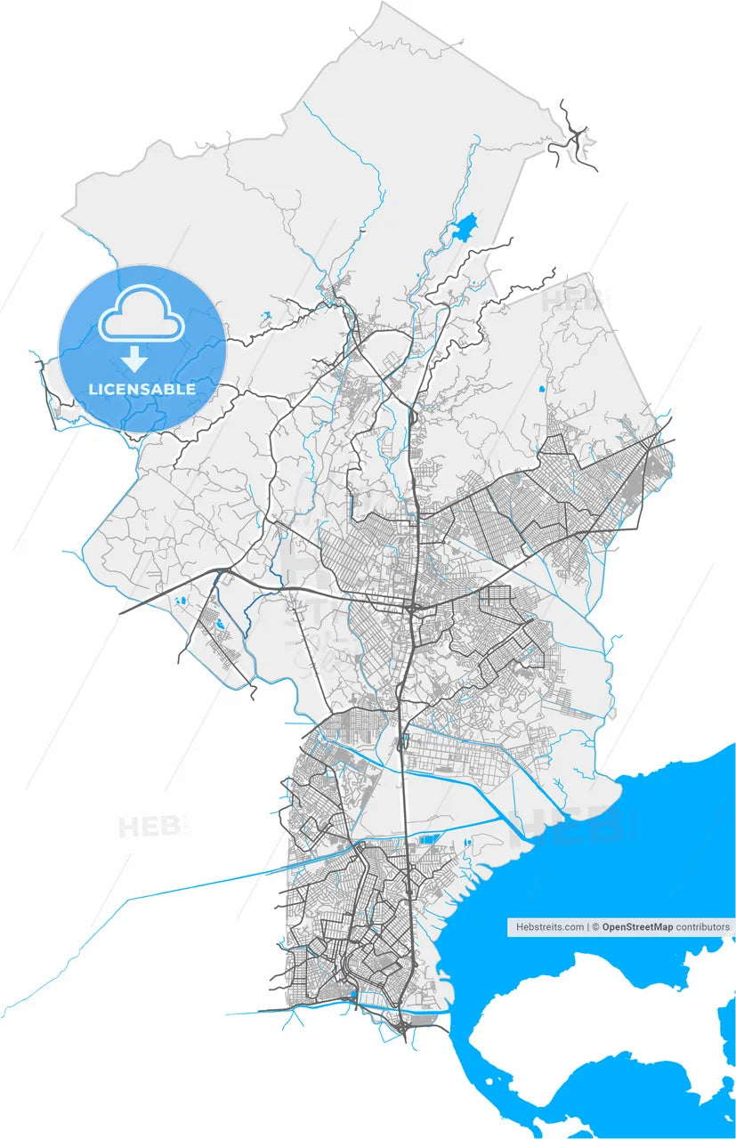 Duque de Caxias, Brazil, high resolution vector map - Instant download PDF and JPG