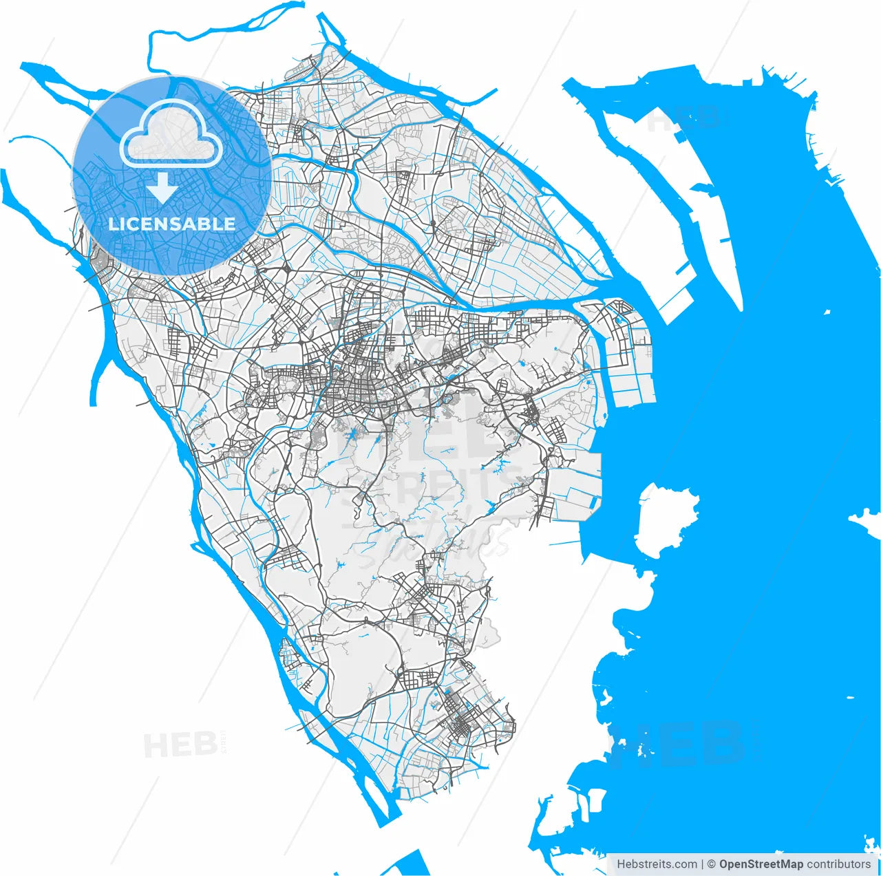 Zhongshan, Guangdong, China, high resolution vector map - Instant download PDF and JPG