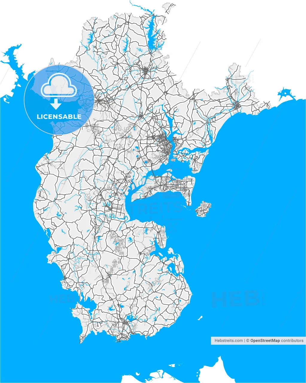 Zhanjiang, Guangdong, China, high resolution vector map - Instant download PDF and JPG