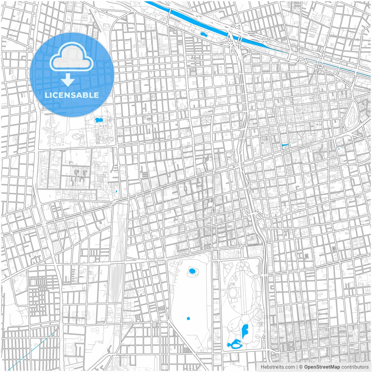 Santiago, Chile, city map with high resolution roads.