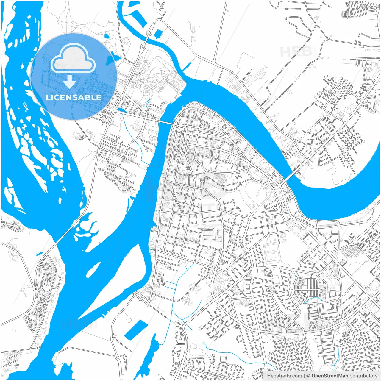 Valdivia, Chile, city map with high resolution roads.