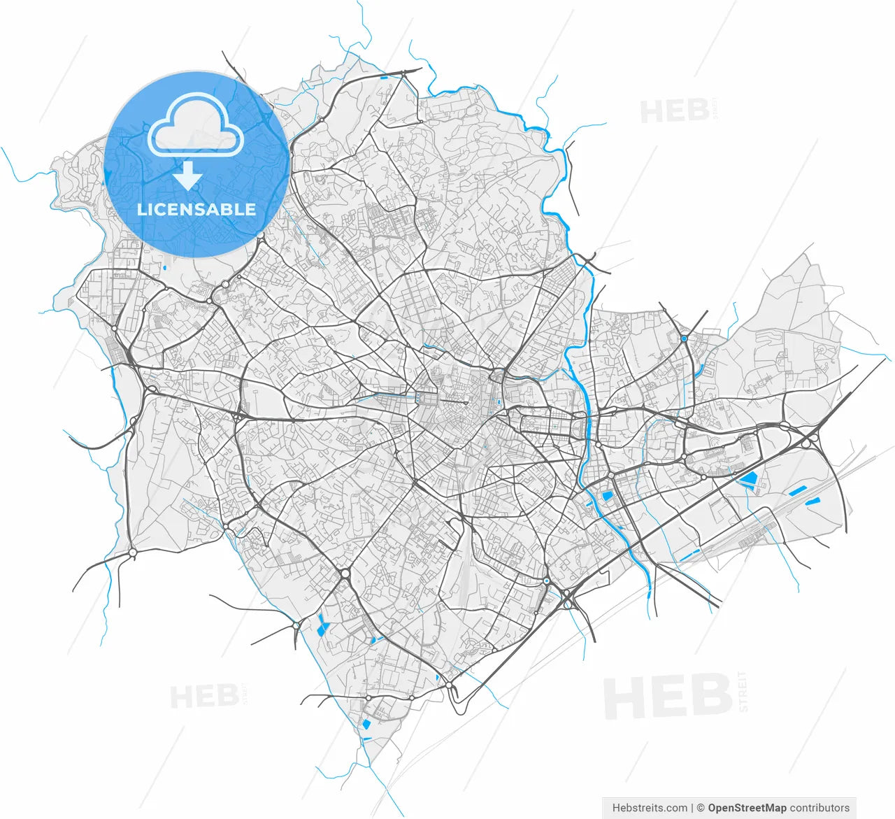 Montpellier, Hérault, France, high resolution vector map - Instant download PDF and JPG