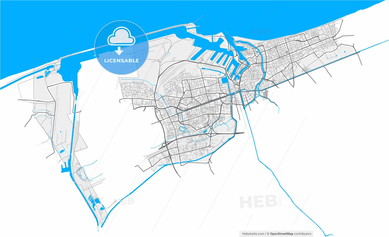 Dunkirk, Nord, France, high resolution vector map - Instant download PDF and JPG