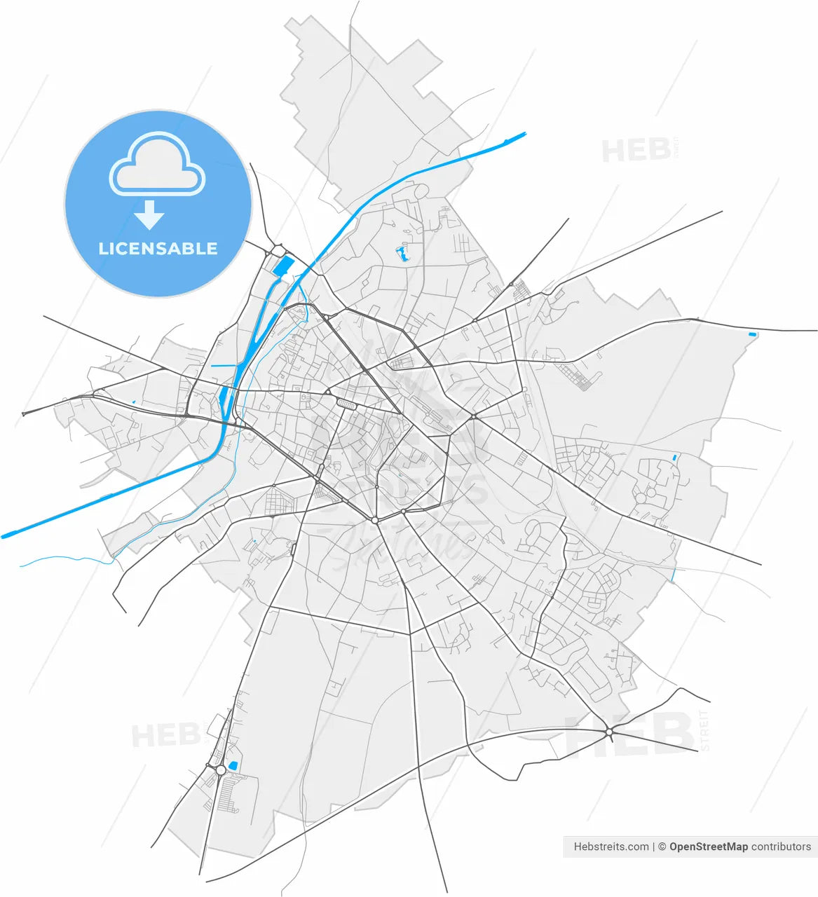 Cambrai, Nord, France, high resolution vector map - Instant download PDF and JPG