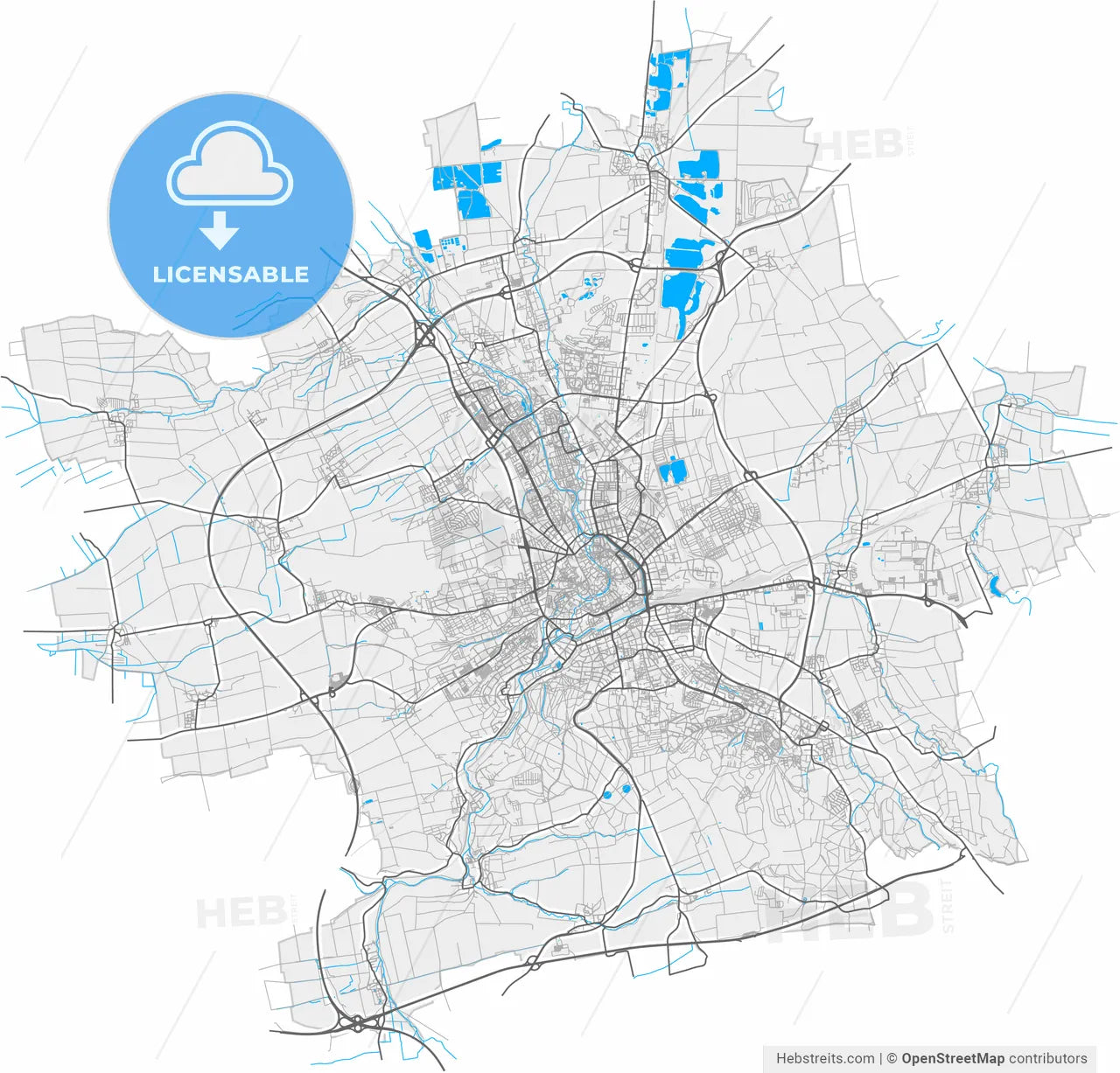 Erfurt, Thuringia, Germany, high resolution vector map - Instant download PDF and JPG