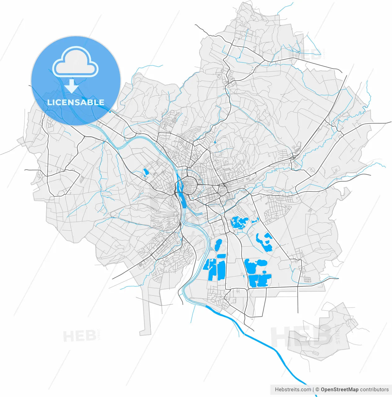 Hameln, Lower Saxony, Germany, high resolution vector map - Instant download PDF and JPG