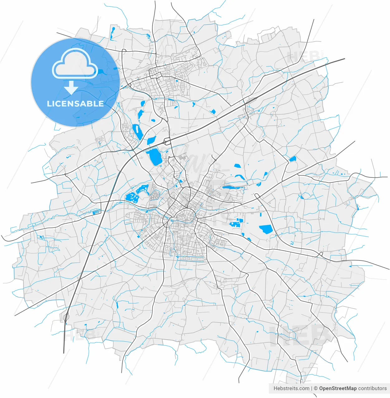 Beckum, North Rhine-Westphalia, Germany, high resolution vector map - Instant download PDF and JPG