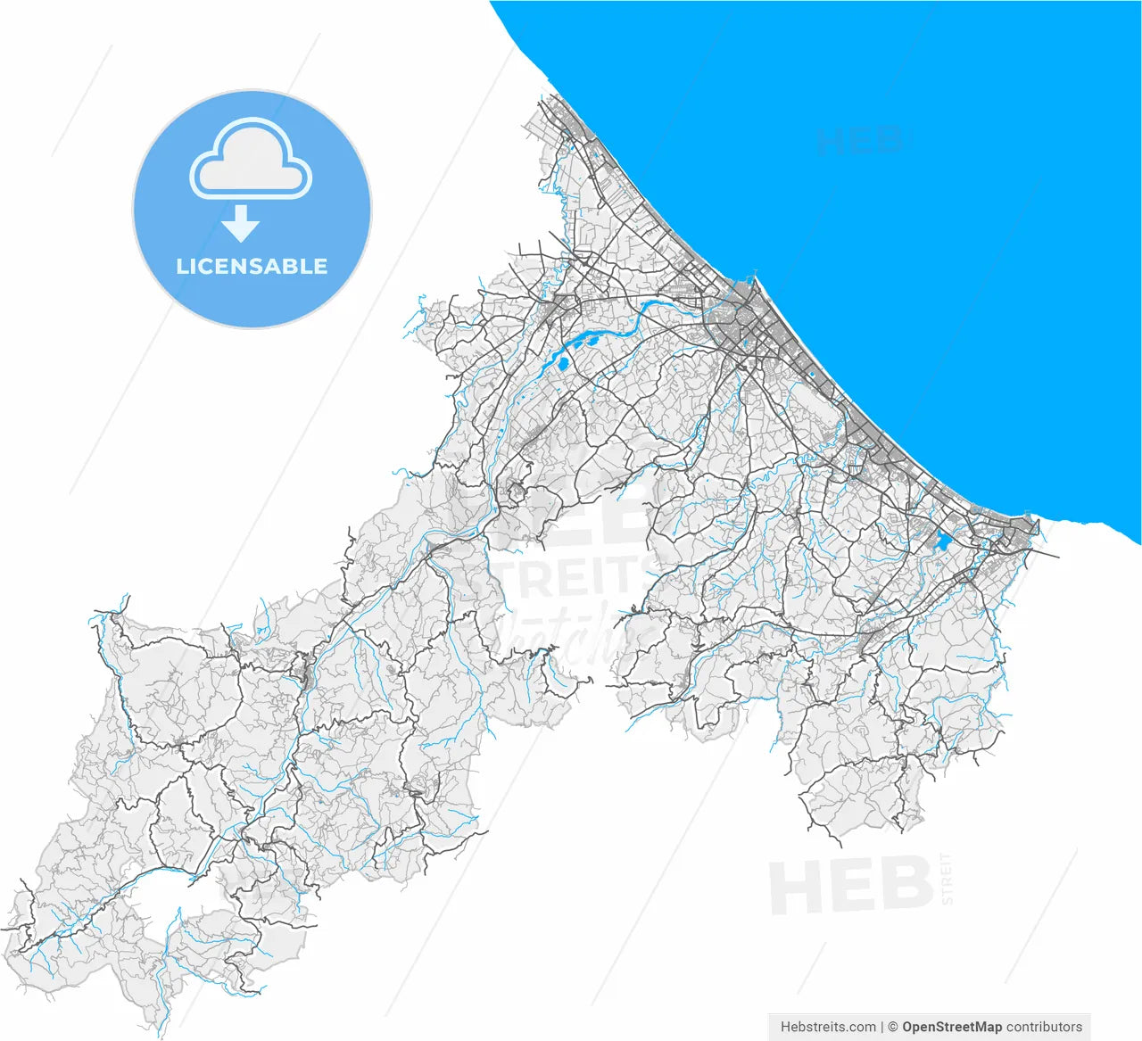 Rimini, Emilia-Romagna, Italy, high resolution vector map - Instant download PDF and JPG