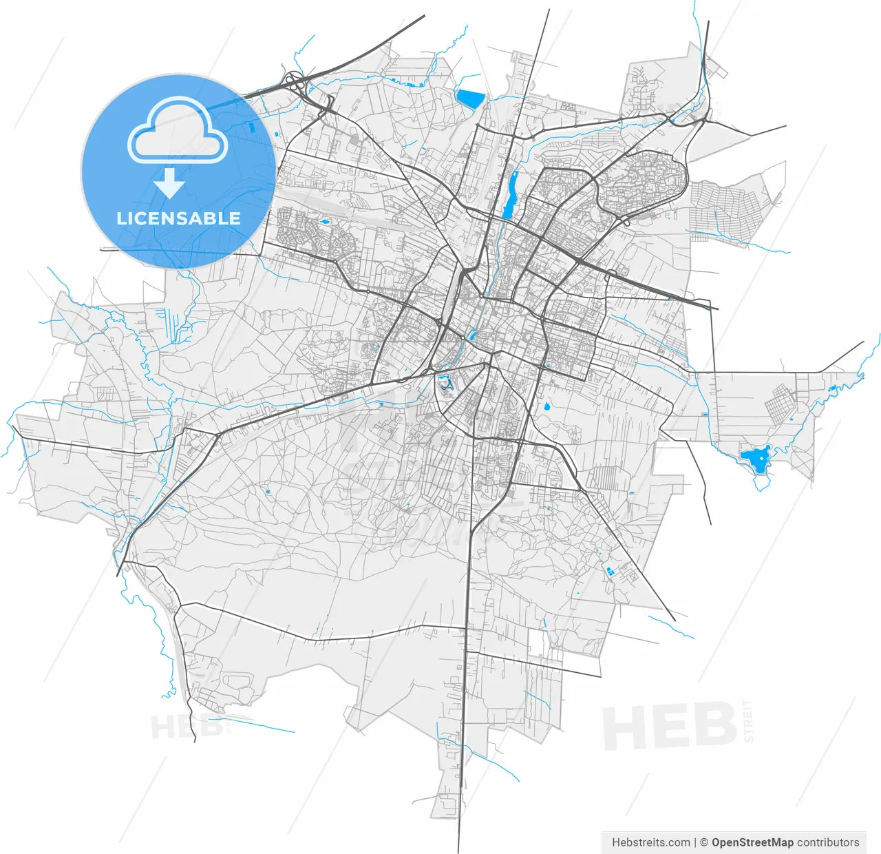 Kielce, Świętokrzyskie, Poland, high resolution vector map - Instant download PDF and JPG